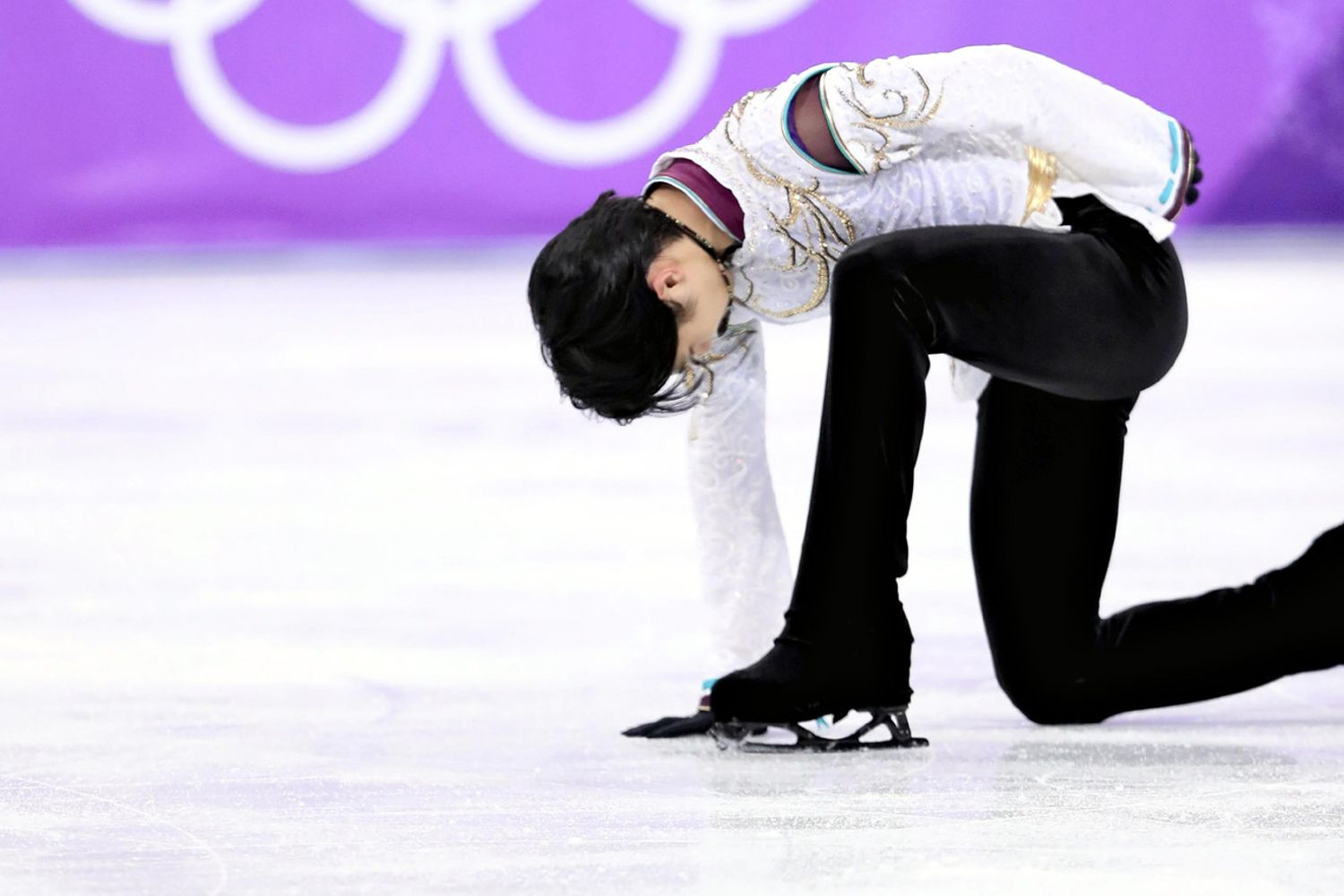 &nbsp;Yuzuru Hanyu, l'atleta giapponese durante la sua esibizione ai giochi invernali di Seul, 2018