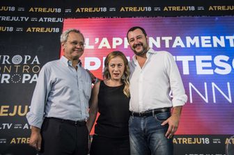 Atreju18, Giorgia Meloni con Matteo Salvini ed Enrico Mentana (Agf)&nbsp;
