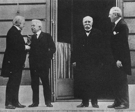 David Lloyd George, Vittorio Emanuele Orlando, Georges Clemenceau e Woodrow Wilson