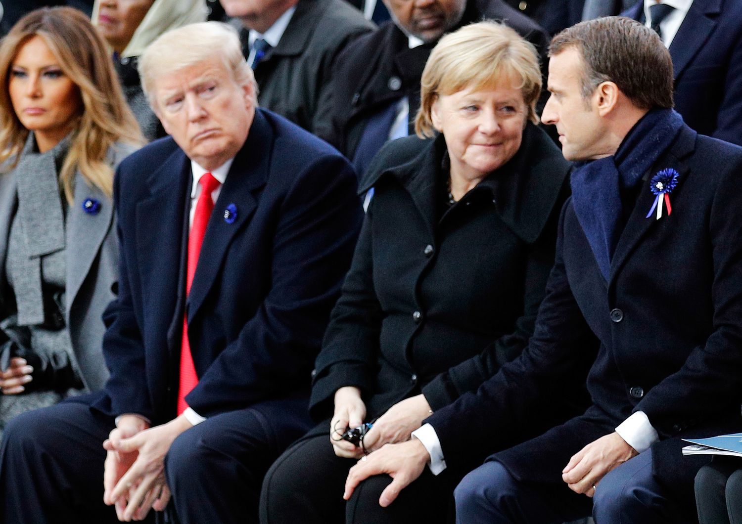 &nbsp;Donald Trump, Angela Merkel e Emmanuel Macron alle celebrazioni per i 100 anni della fine della Grande Guerra