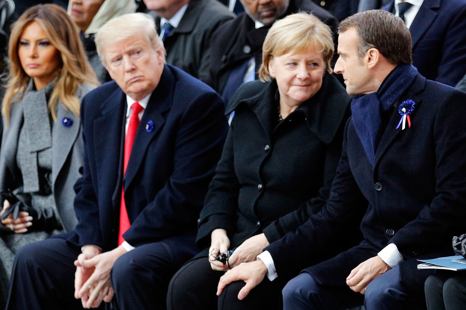&nbsp;Donald Trump, Angela Merkel e Emmanuel Macron alle celebrazioni per i 100 anni della fine della Grande Guerra