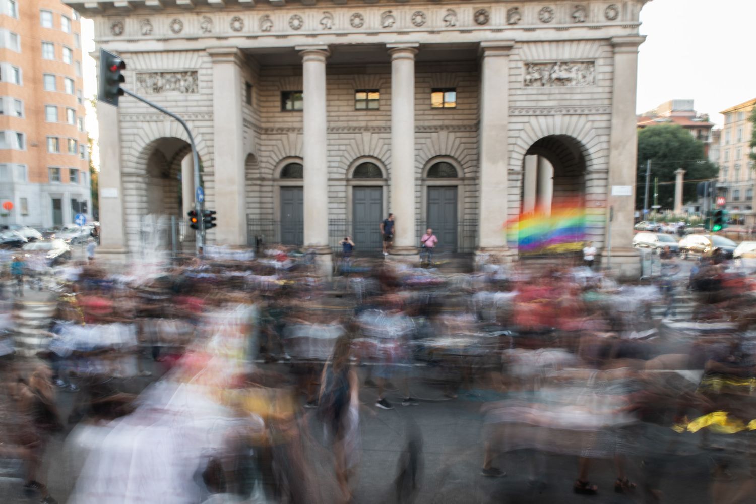 &nbsp;Persone in strada a Roma durante una manifestazione