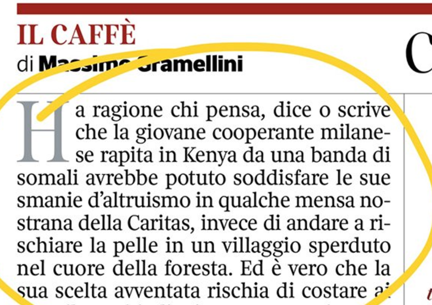 Modi diversi di leggere le parole di&nbsp;Gramellini&nbsp;sul rapimento di Silvia Romano