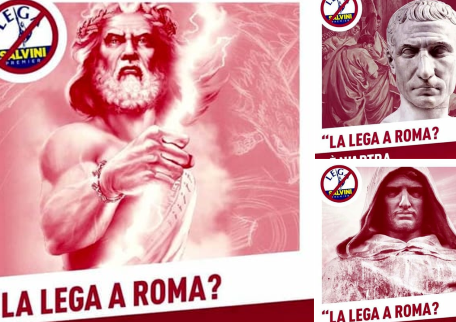 &nbsp;I cartelli dei simboli di Roma contro la manifestazione della Lega