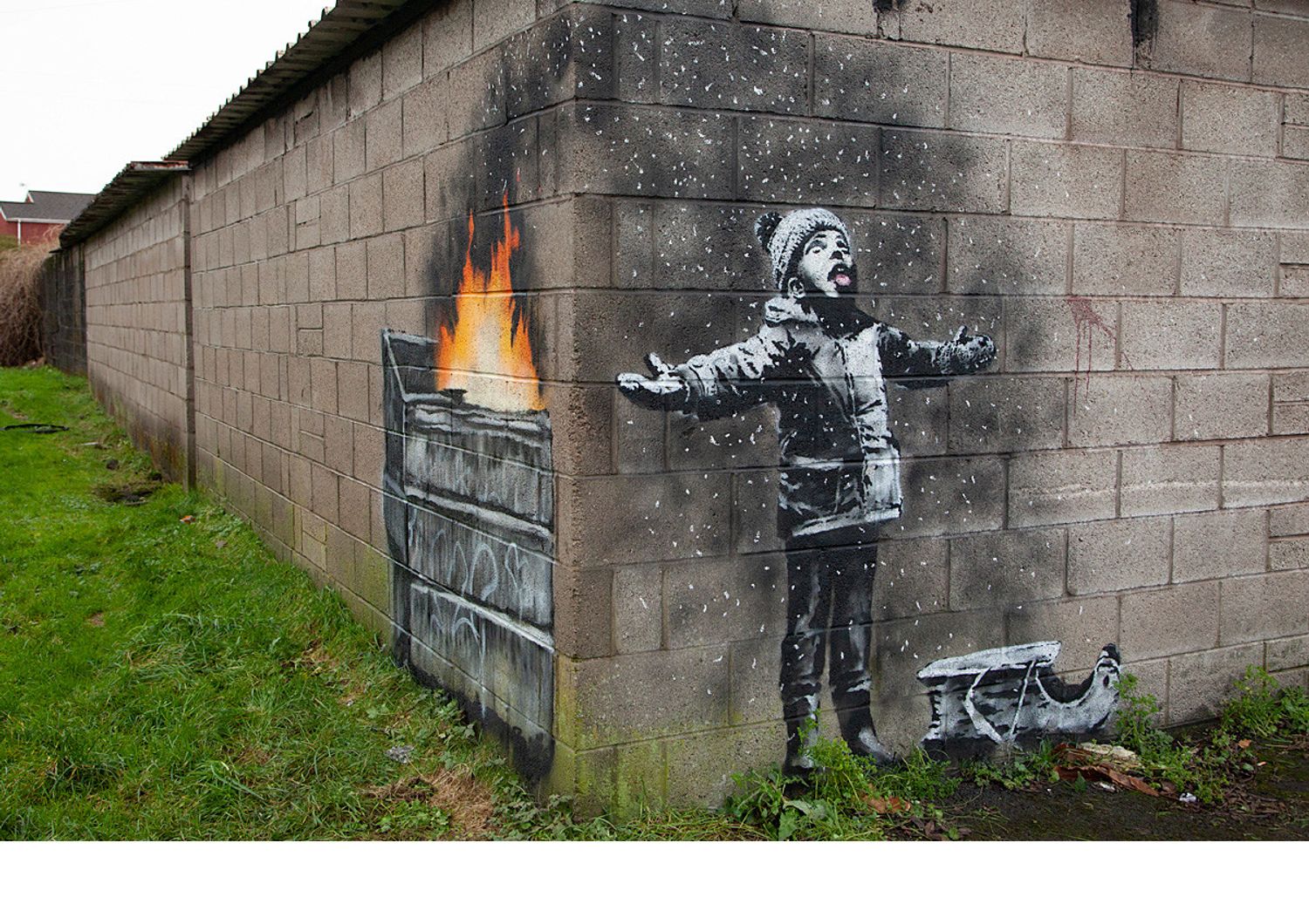 &nbsp;L'opera di Banksy comparsa sul muro di una rimessa a Port Talbot, in Galles