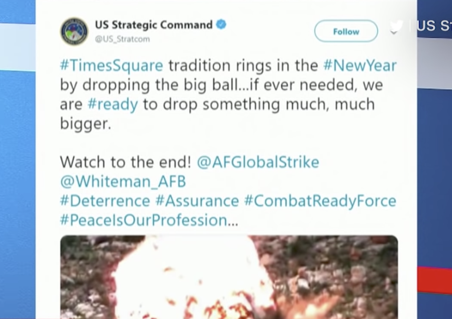 Il Comando nucleare Usa fa gli auguri alla nazione con un tweet subito cancellato&nbsp;