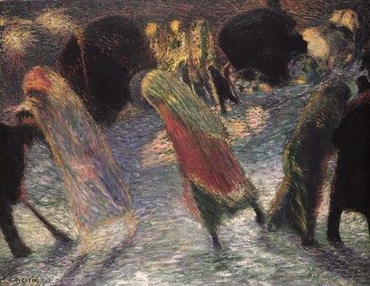 C. Carr&agrave;, Uscita da teatro (1909, 1910)