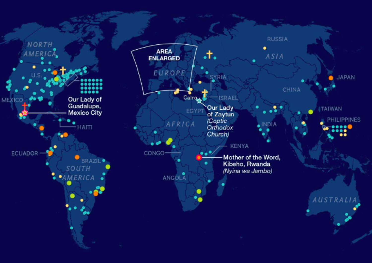 La mappa mondiale delle apparizioni della Madonna