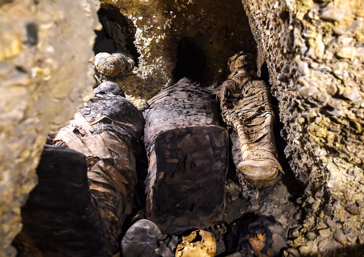&nbsp;Alcune delle 40 mummie scoperte a Minya, Egitto, il 3 febbraio 2019