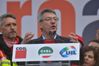 Roma manifestazione nazionale dei sindacati Cgil Cisl Uil. Nella foto Maurizio Landini