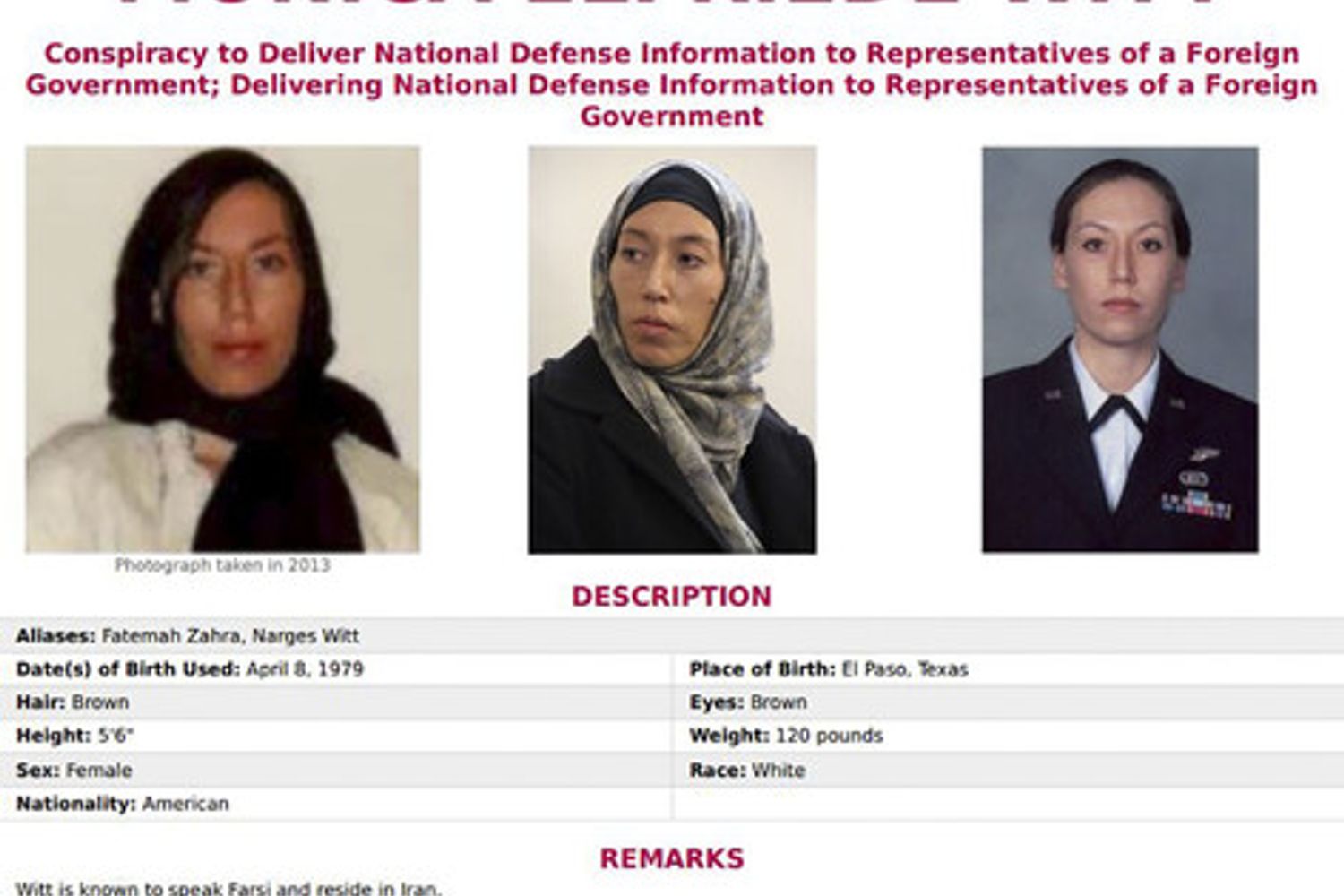 Il volantino segnaletico di Monica Elfriede Witt