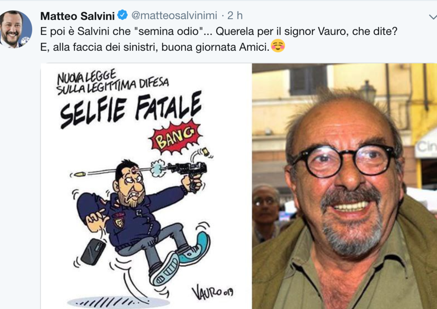 Salvini pronto a querelare&nbsp;Vauro&nbsp;per una vignetta&nbsp;