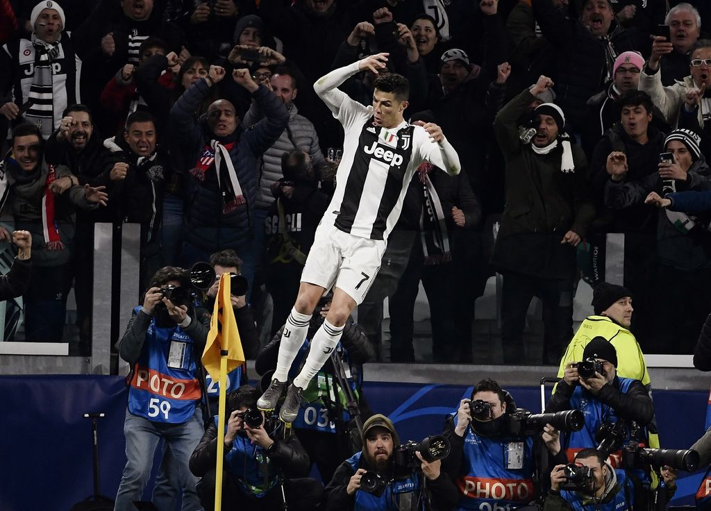 &nbsp;Cristiano Ronaldo dopo il terzo goal all'Atletico Madrid (Filippo Monteforte/AFP)