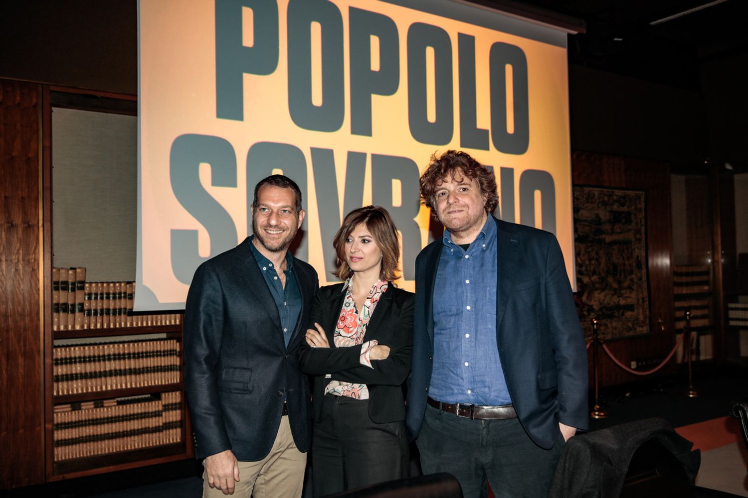 I conduttori di Popolo Sovrano Alessandro Sortino, Eva Giovannini e Daniele Piervincenzi