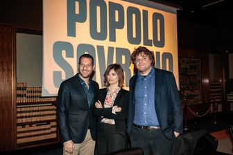 I conduttori di Popolo Sovrano Alessandro Sortino, Eva Giovannini e Daniele Piervincenzi
