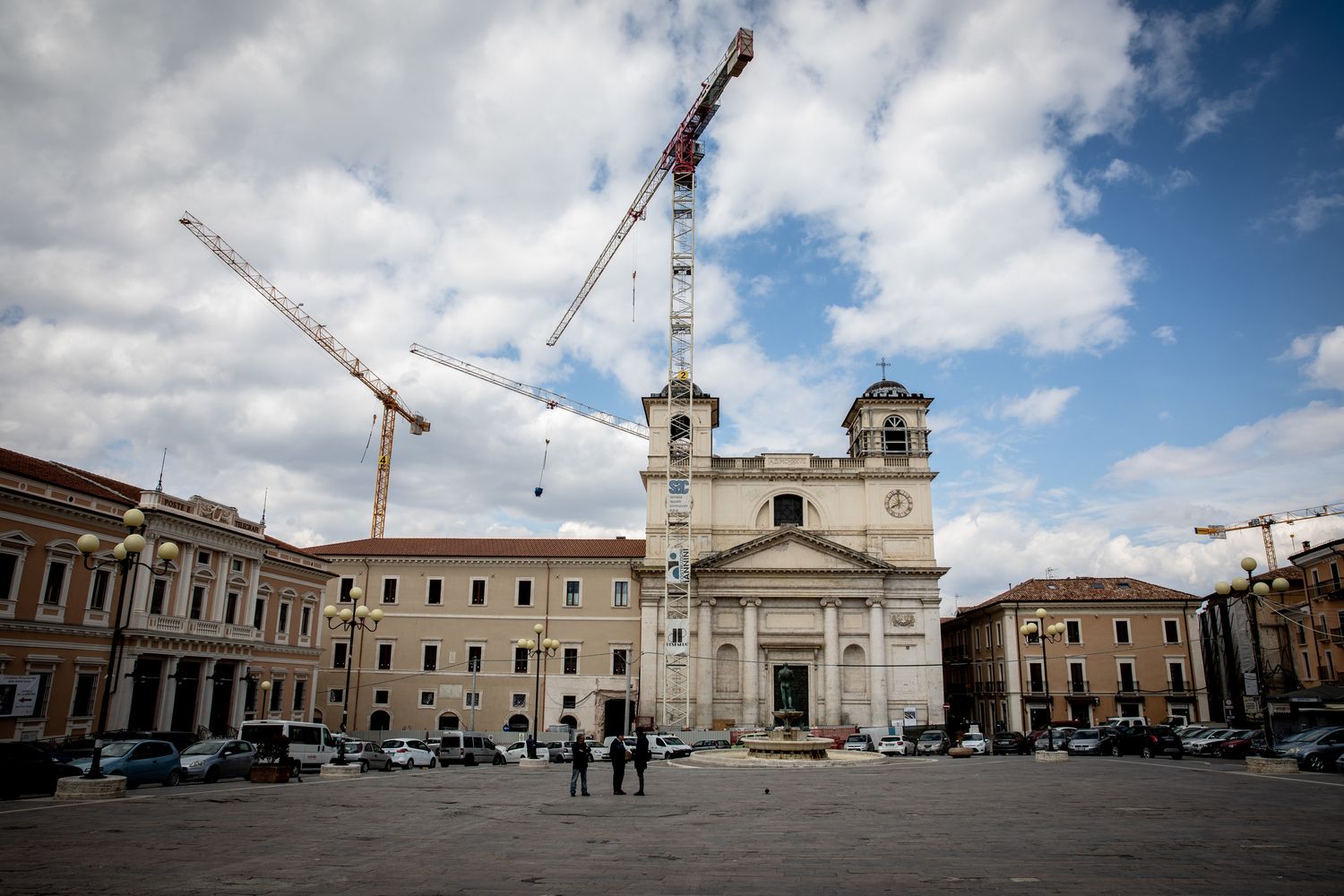 Lavori di ricostruzione a L'Aquila, aprile 2019