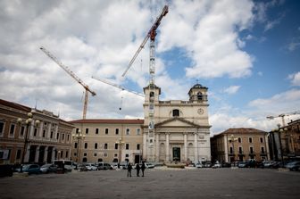 Lavori di ricostruzione a L'Aquila, aprile 2019
