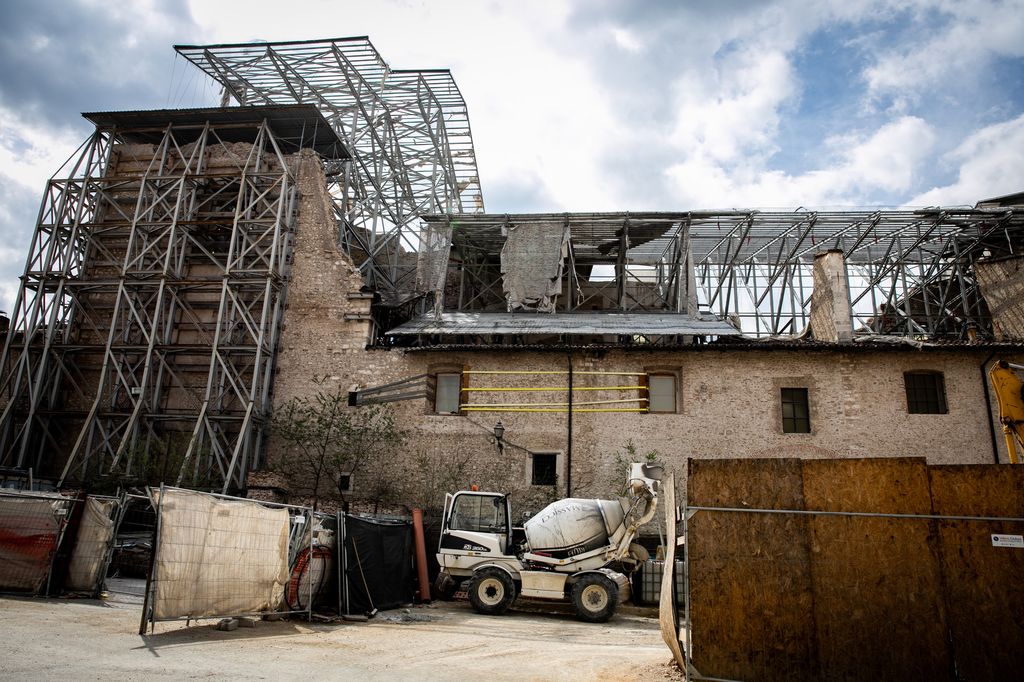 Lavori di ricostruzione a L'Aquila, aprile 2019