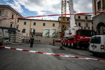 Lavori di ricostruzione a L'Aquila, aprile 2019