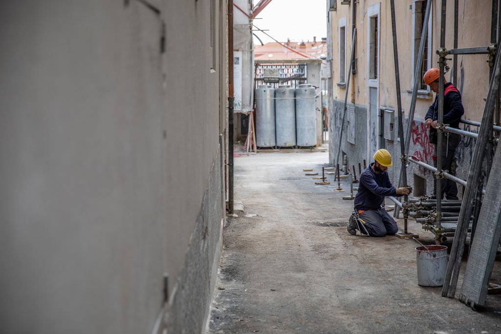 Lavori di ricostruzione a L'Aquila, aprile 2019