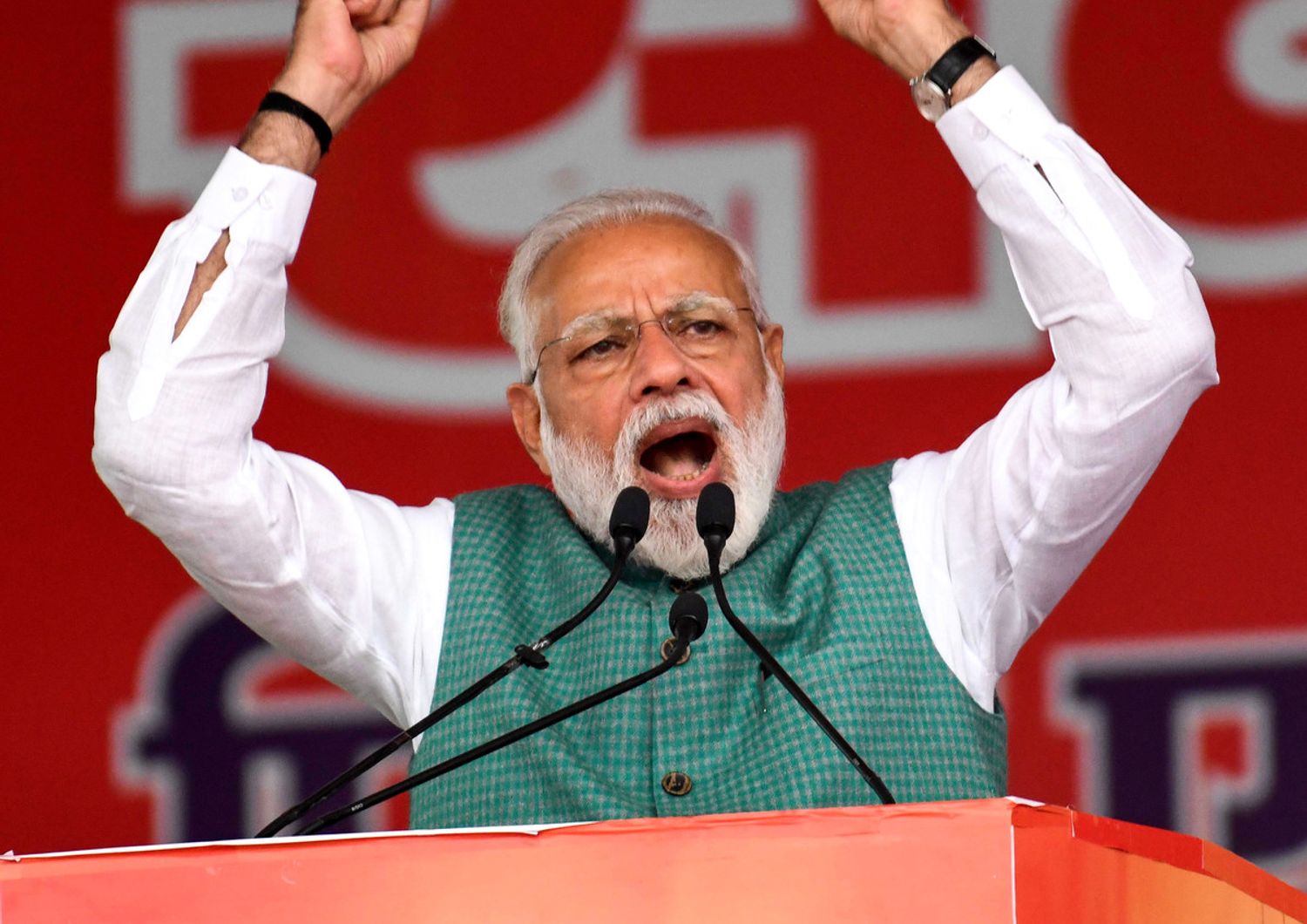 &nbsp;India, aprile 2019, il premier Modi in campagna elettorale (Str/AFP)