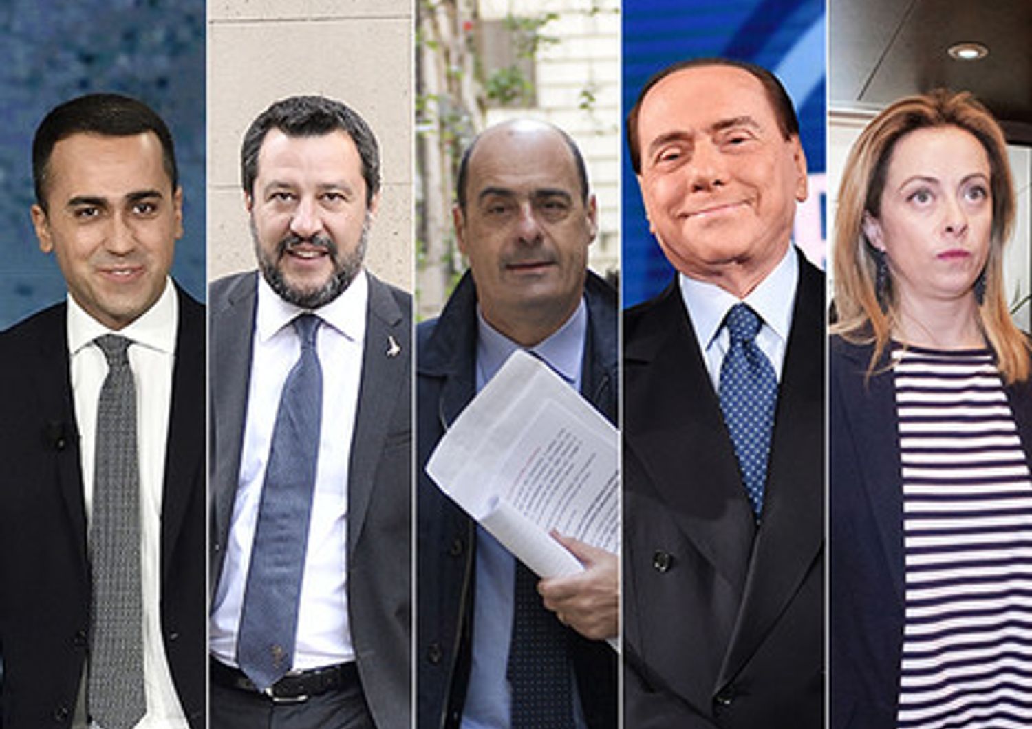 Di Maio, Salvini, Zingaretti, Berlusconi e Meloni