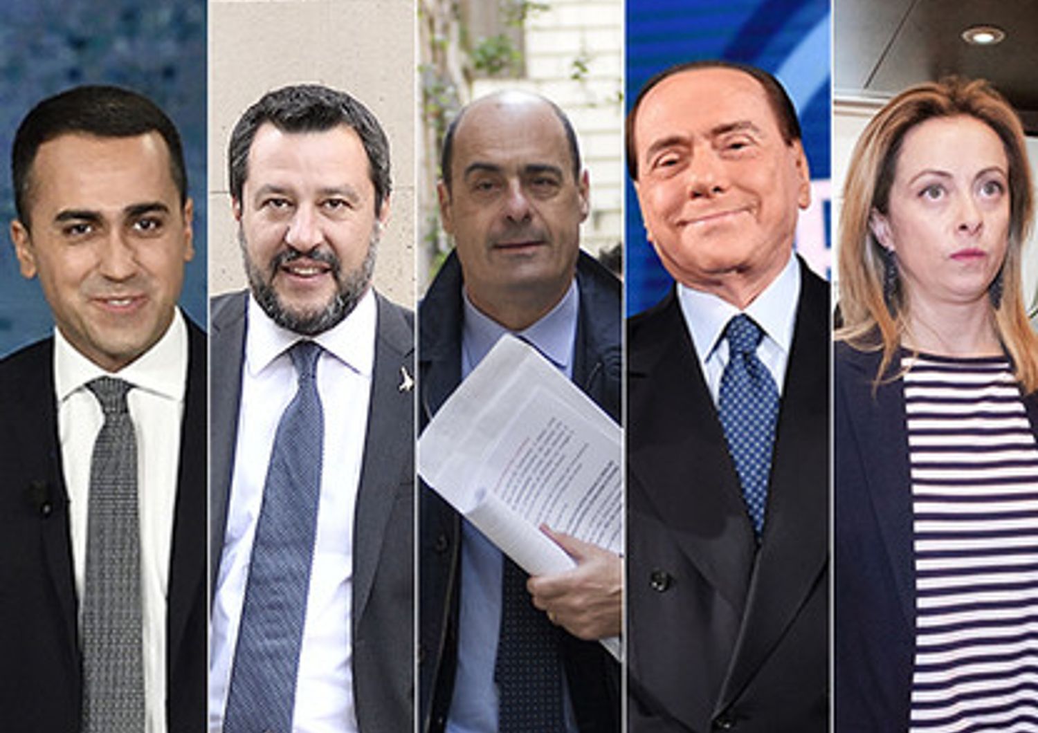 Di Maio, Salvini, Zingaretti, Berlusconi, Meloni