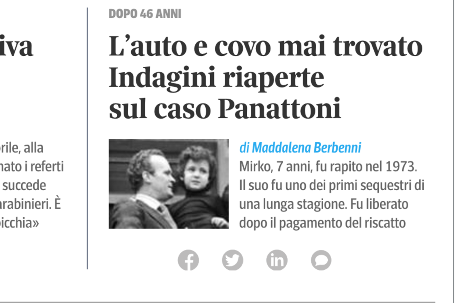 Il sito del Corriere che ha dato la notizia