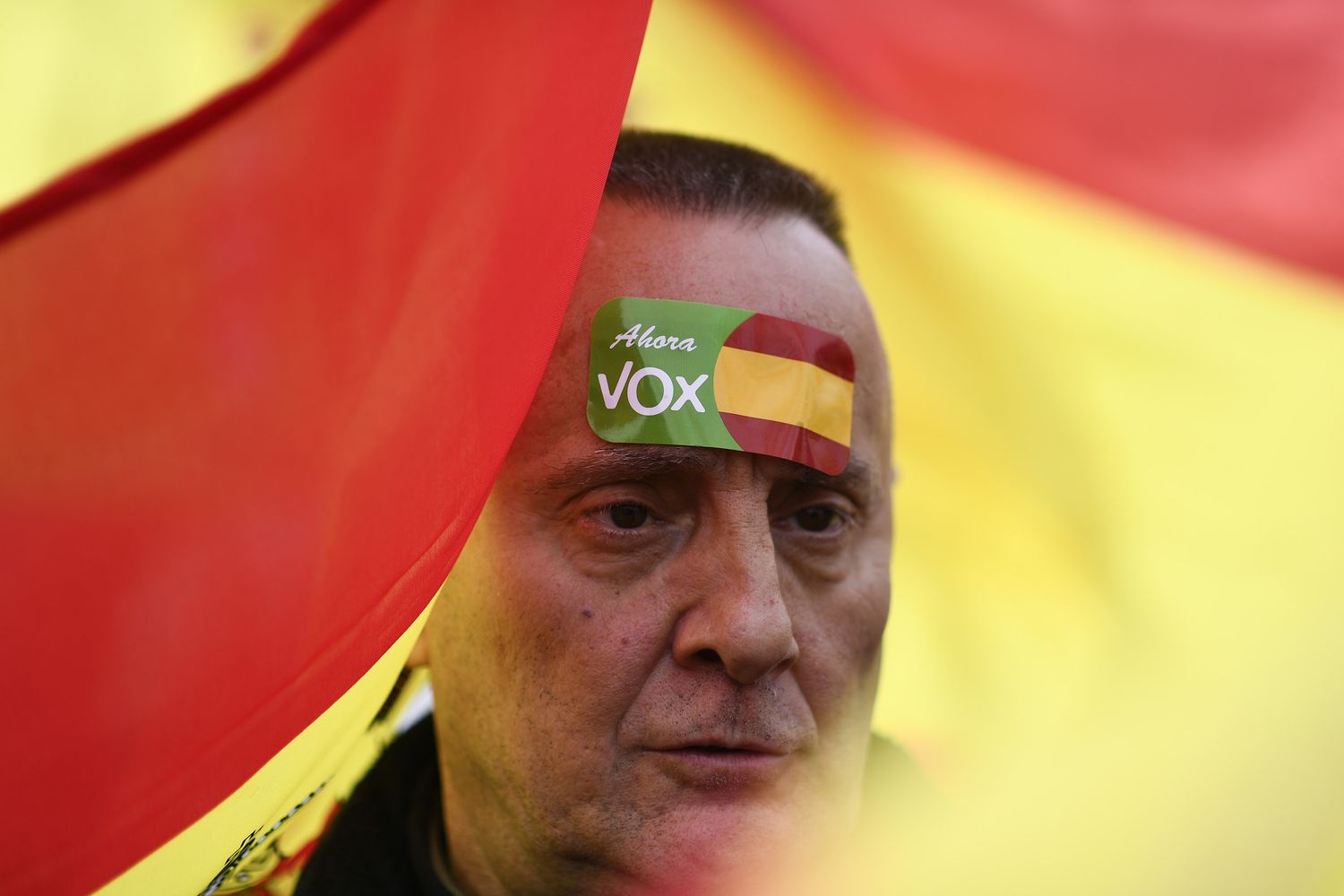 Elezioni in Spagna, un manifestante del partito Vox