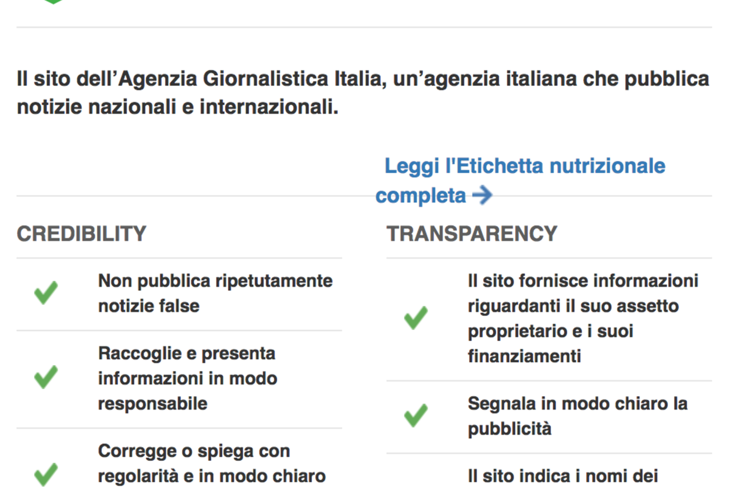 La pagella di agi.it del 13 maggio 2019 (NewsGuard)