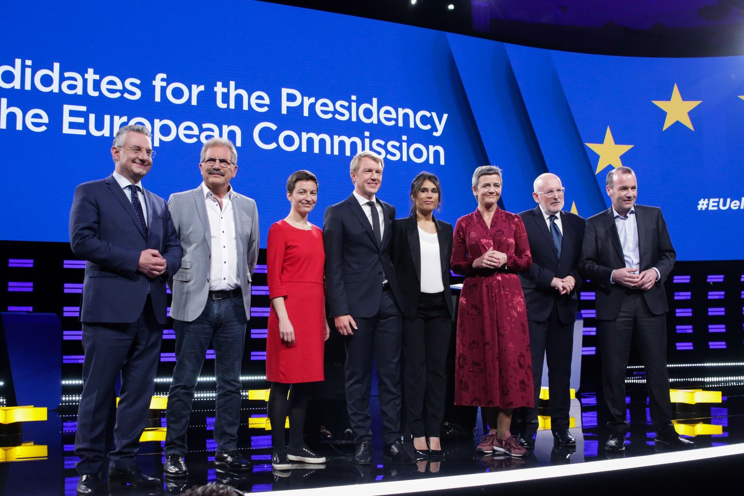 Jan Zahradil (ACRE), Nico Cue (Sinistra europea), Ska Keller (Verdi) Margrethe Vestager (ALDE), Frans Timmermans (PSE) Manfred Weber &nbsp;(PPE)&nbsp;