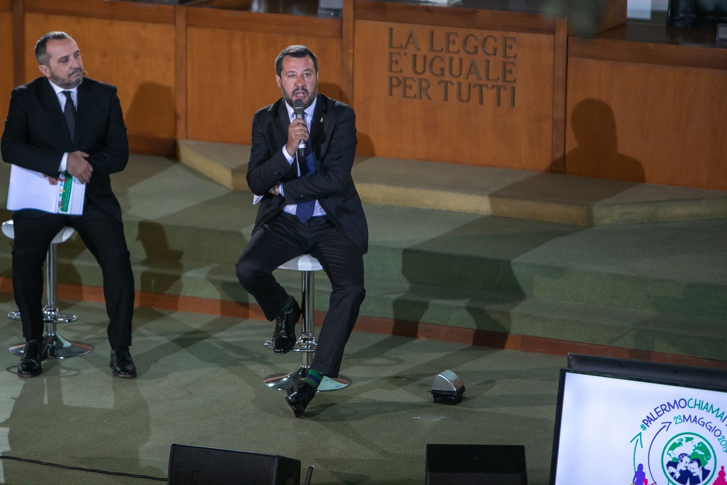 Matteo Salvini nell'aula bunker di Palermo