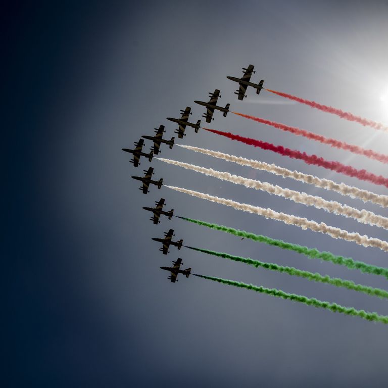Il passaggio delle Frecce Tricolori durante la parata del 2 giugno del 2018
