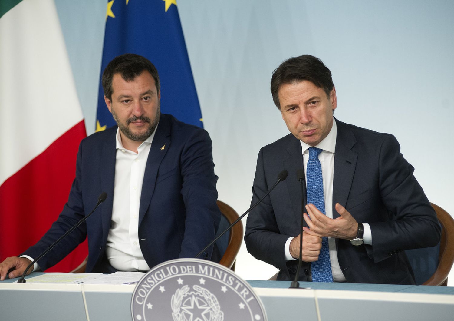 Roma 11/06/2019, conferenza stampa del consiglio dei ministri. Nella foto Matteo Salvini, Giuseppe Conte&nbsp;