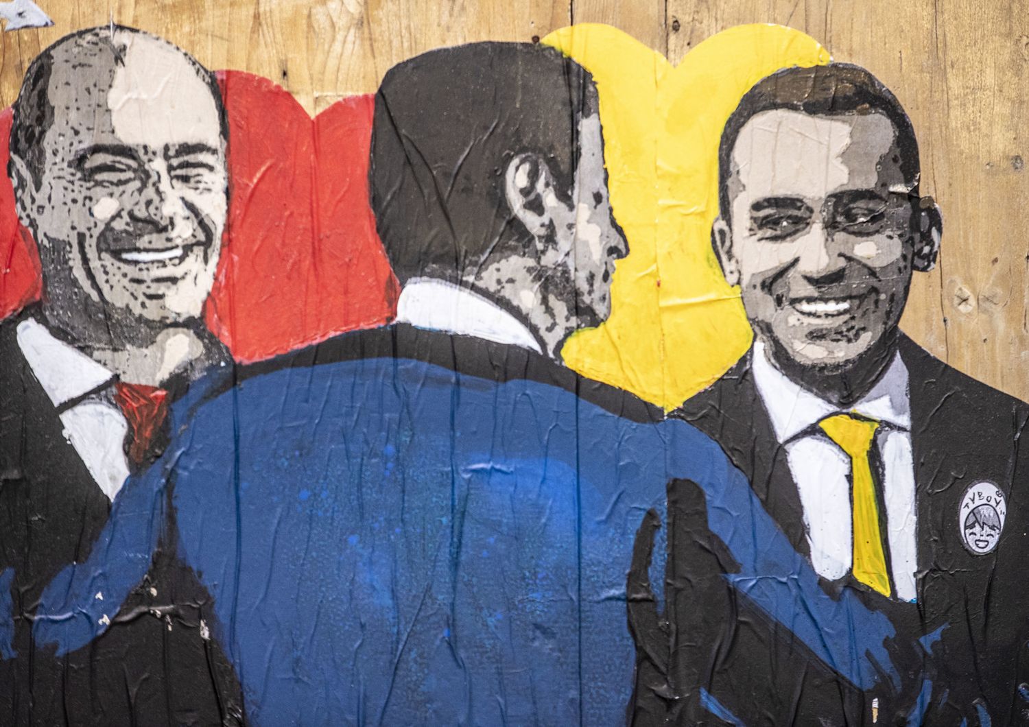 Zingaretti, Conte e Di Maio ritratti dallo street artist Tvboy