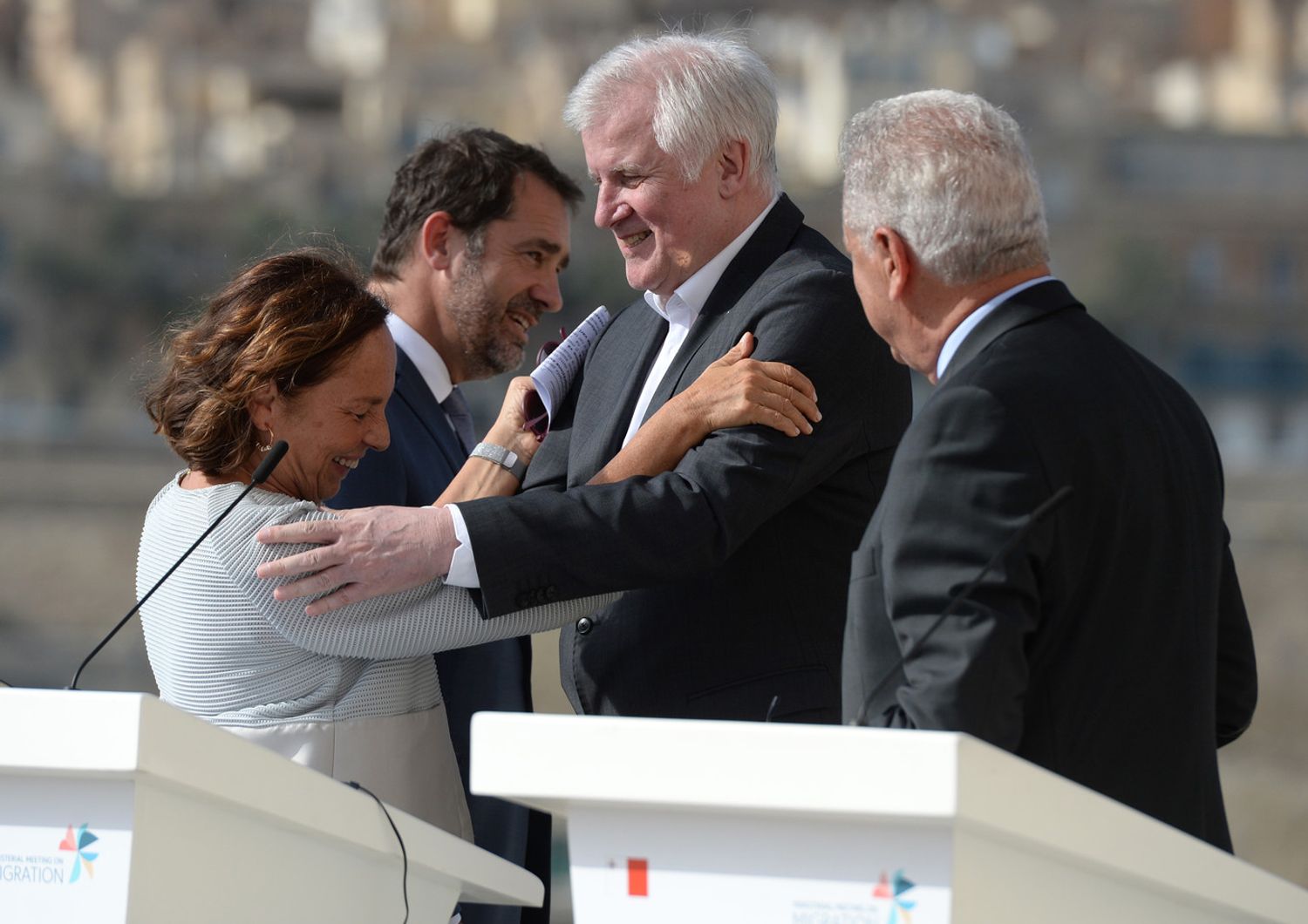 Il ministro dell'Interno Luciana Lamorgese con il collega tedesco   Horst Seehofer e quello francese Christophe Castaner&nbsp;