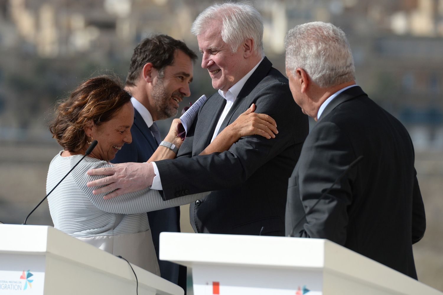 Il ministro dell'Interno Luciana Lamorgese con il collega tedesco   Horst Seehofer e quello francese Christophe Castaner&nbsp;