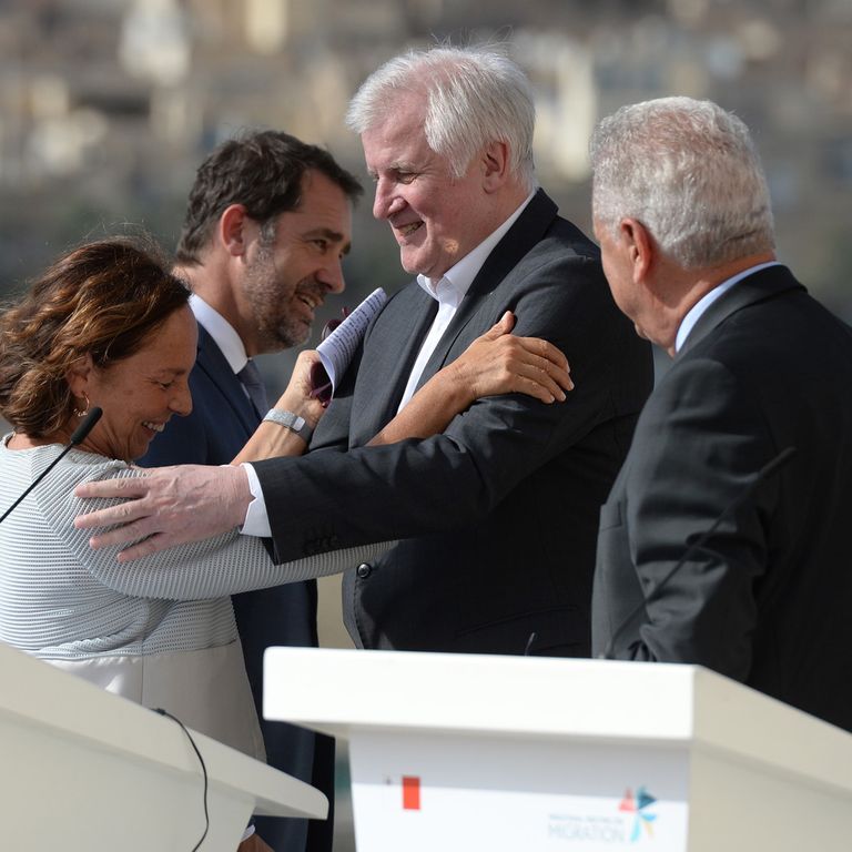 Il ministro dell'Interno Luciana Lamorgese con il collega tedesco   Horst Seehofer e quello francese Christophe Castaner&nbsp;