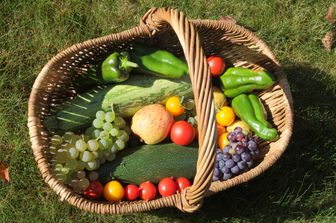Un cesto di frutta e verdura