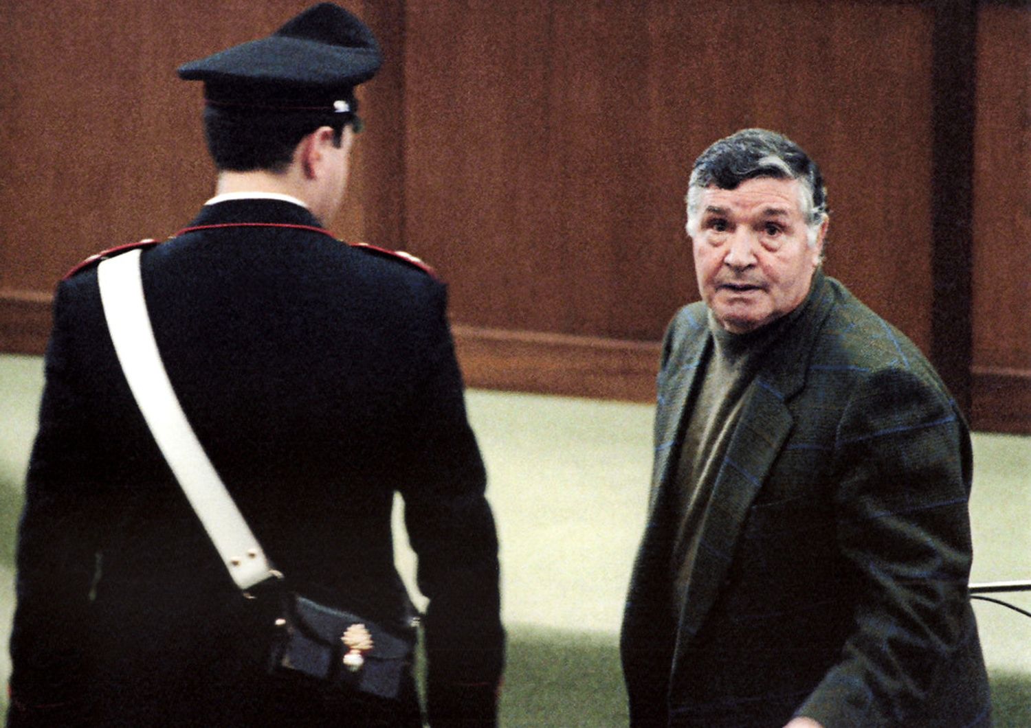 Tot&ograve; Riina in tribunale a Palermo nel 1993