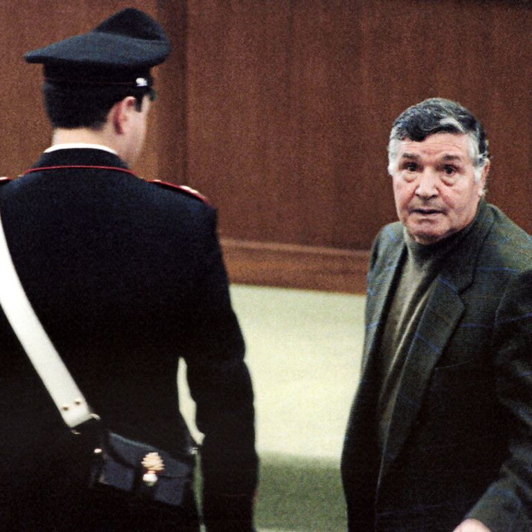Tot&ograve; Riina in tribunale a Palermo nel 1993