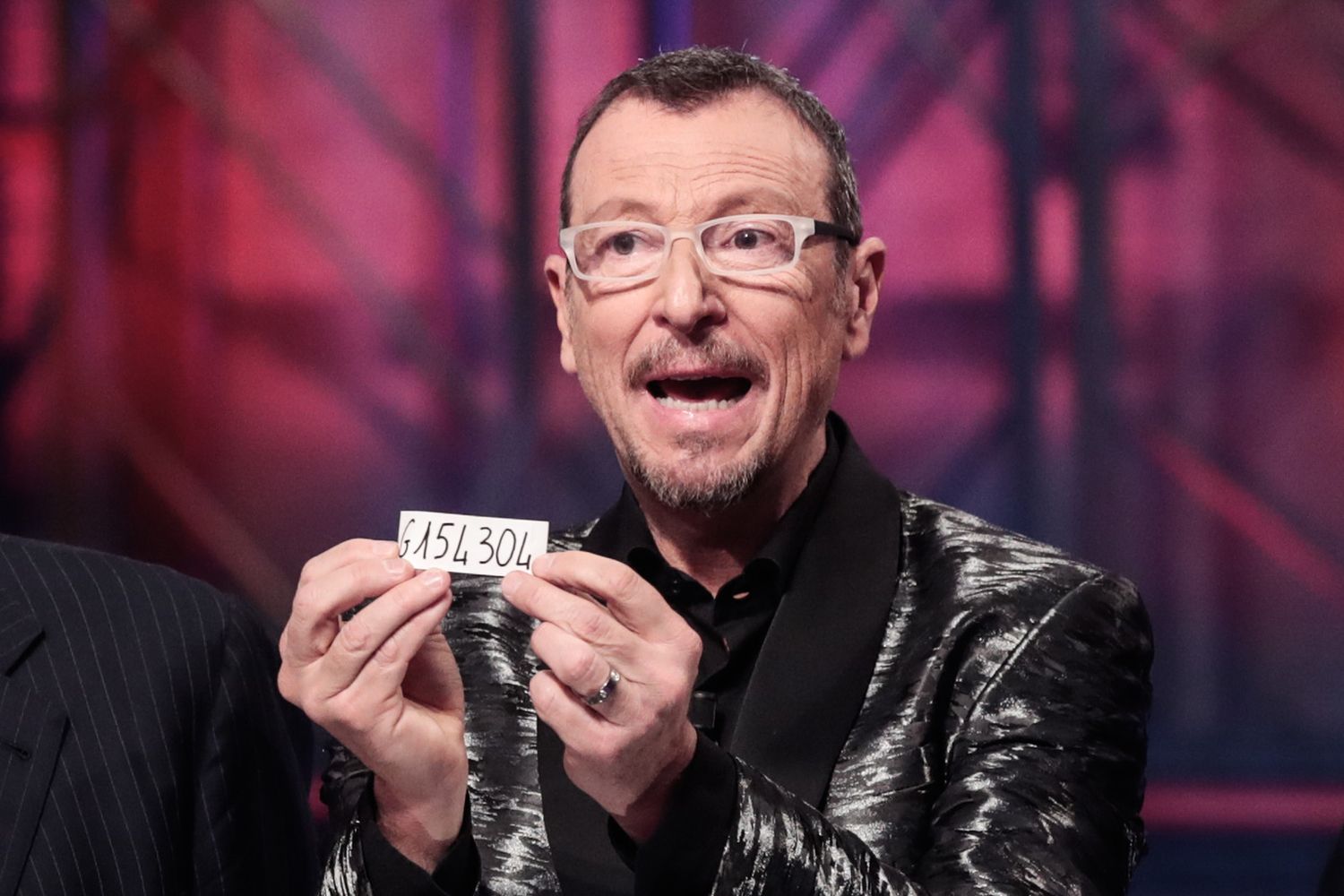 Amadeus durante l'estrazione del vincitore della Lotteria Italia 2019