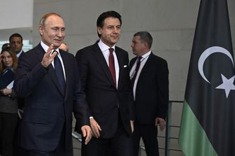 Giuseppe Conte e Vladimir Putin alla Conferenza di Berlino sulla Libia