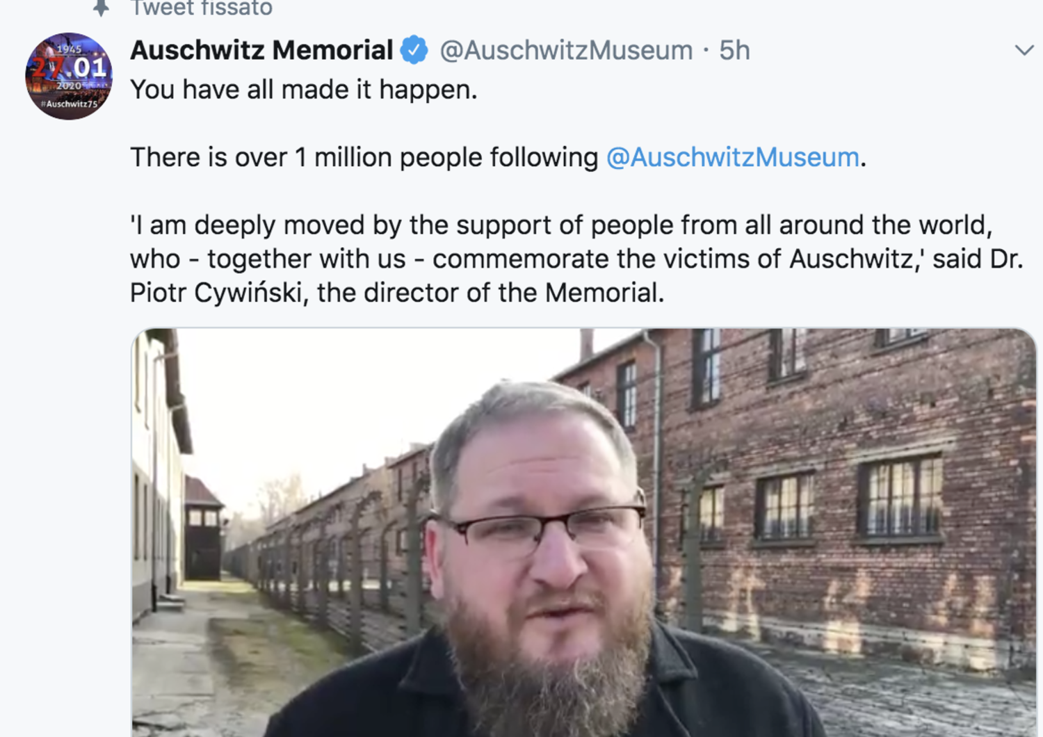 twitter&nbsp;auschwitz milione follower twitter