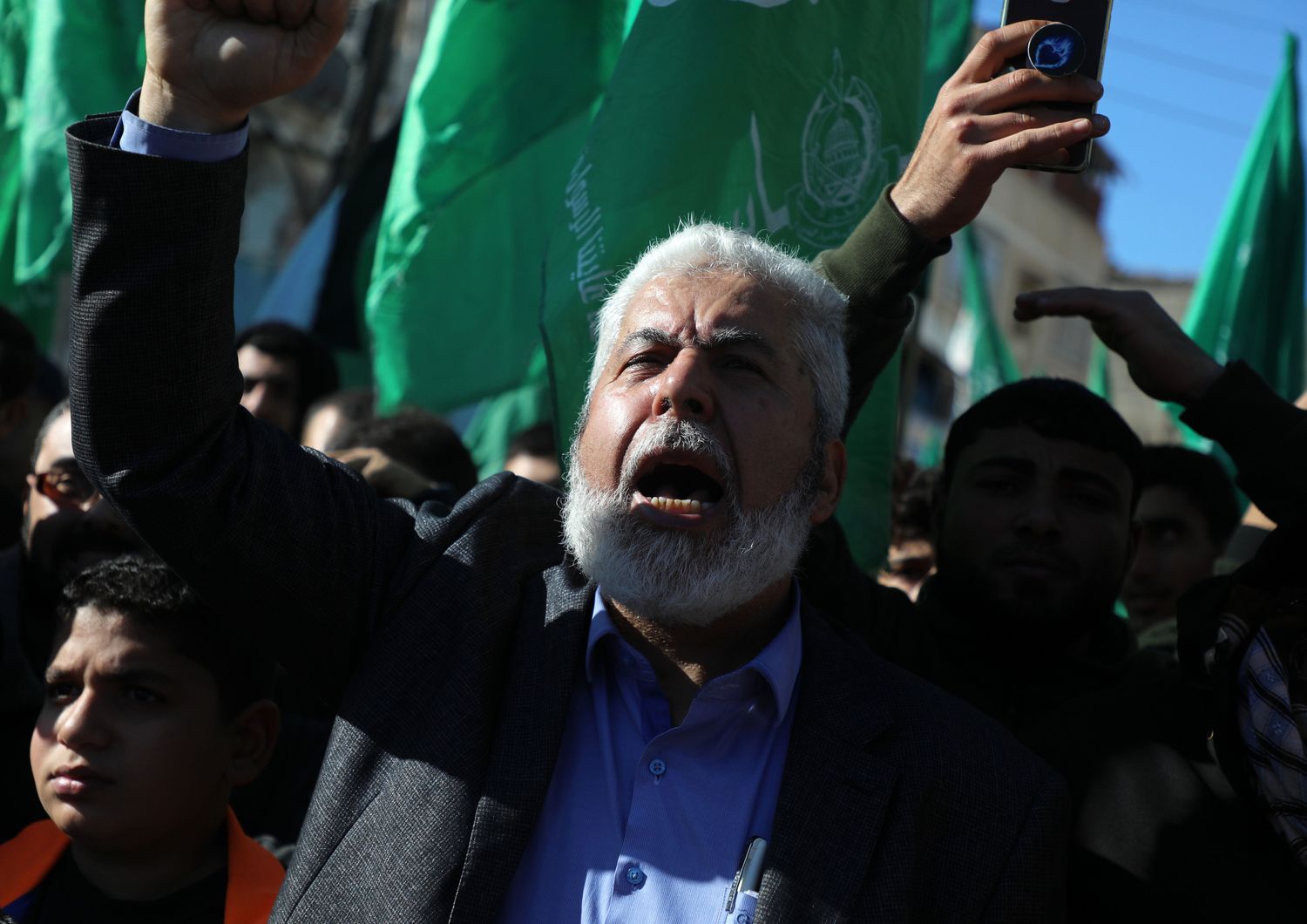 Sostenitori di Hamas durante una protesta a Gerusalemme&nbsp;&nbsp;