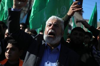 Sostenitori di Hamas durante una protesta a Gerusalemme&nbsp;&nbsp;