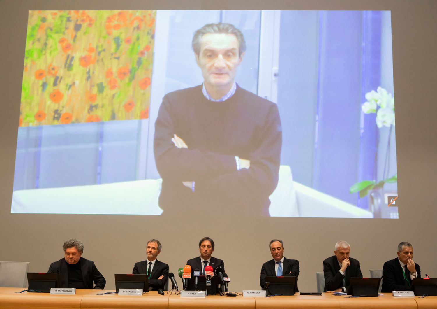 Conferenza stampa in Regione Lombardia: il presidente Attilio Fontana partecipa in videoconferenza da isolamento volontario&nbsp;