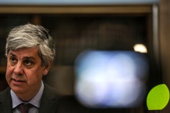 Il presidente dell'Eurogruppo, Mario Centeno, al termine della riunione in teleconferenza