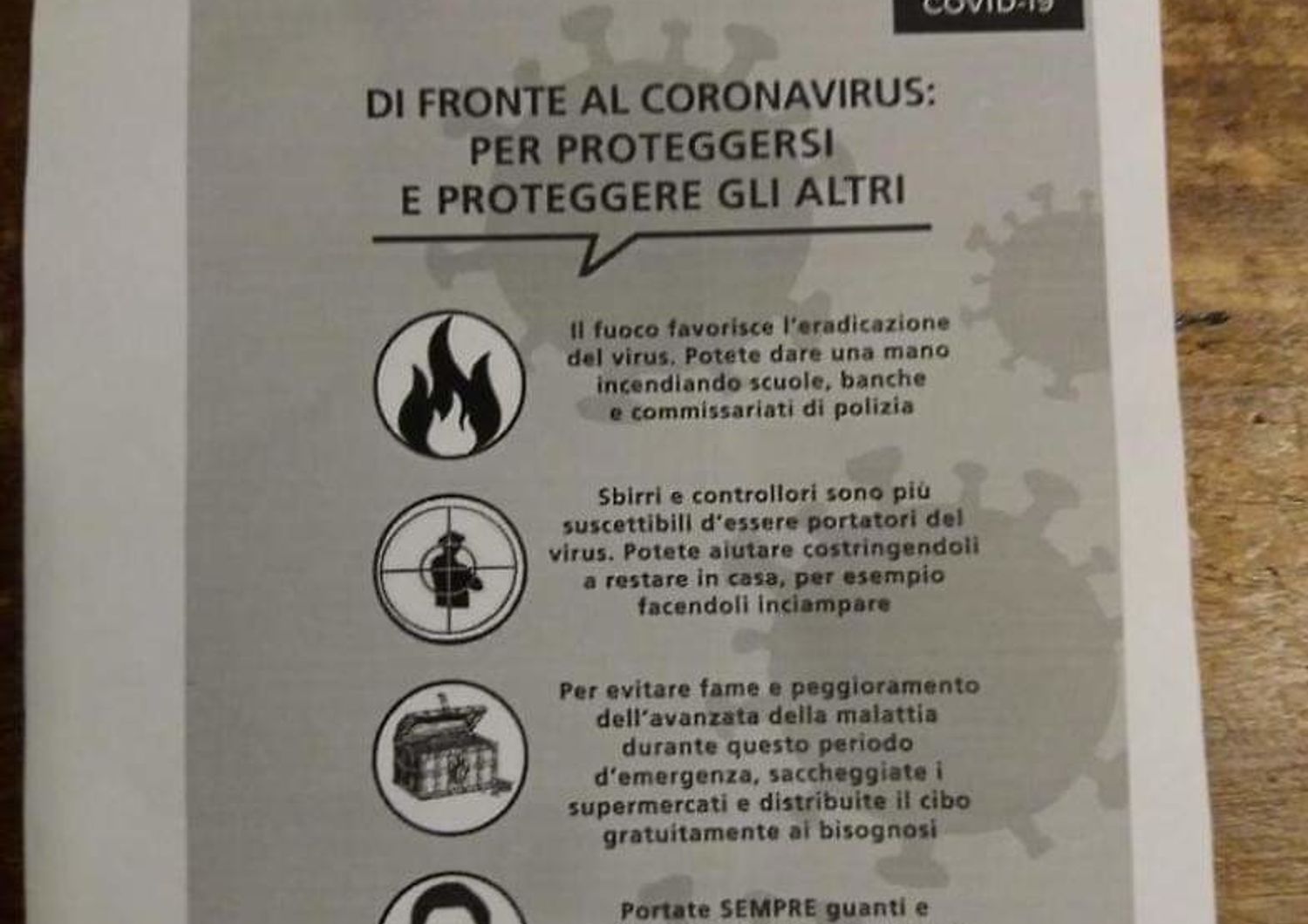 Coronavirus Varese volantini&nbsp;poliziavirus