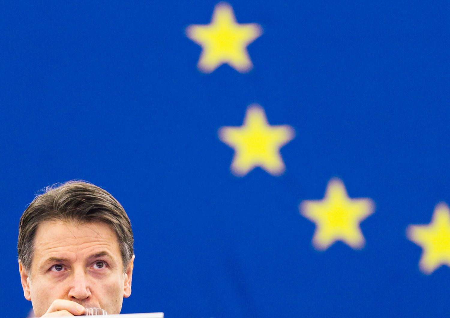 Il presidente del Consiglio, Giuseppe Conte, al Parlamento europeo nel febbraio scorso